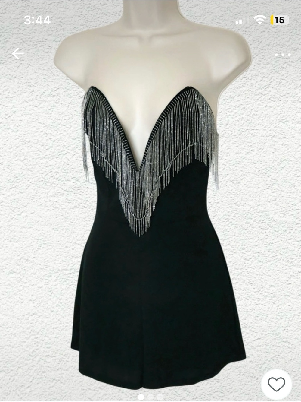 NWT Windsor Black Strapless Rhinestone Fringe Romper Medium M Plunge Night Out